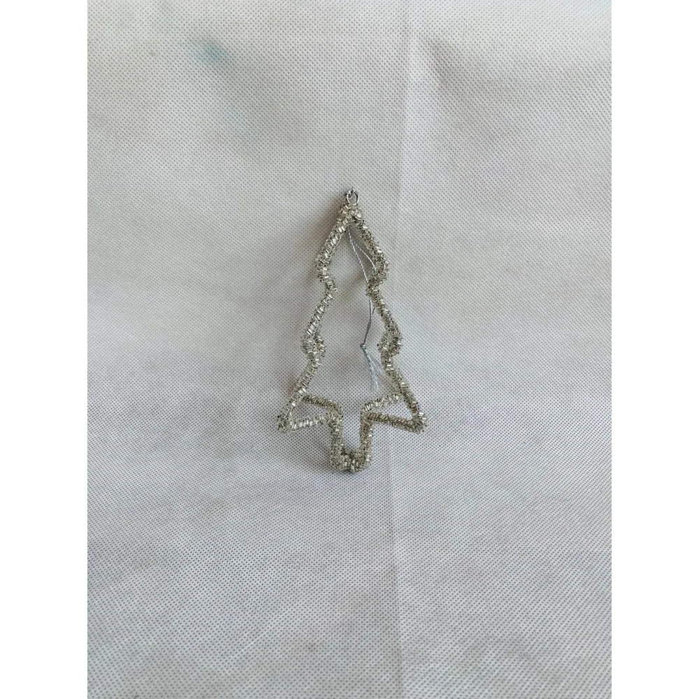 Pottery Barn Silver Beaded Christmas Tree Ornament Handcrafted Collectible